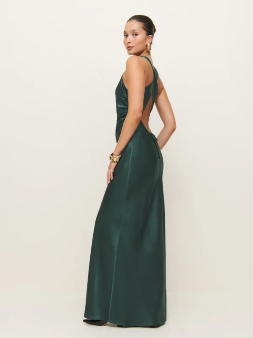 NWOT Reformation Anaiis Silk Dress in Forest Green Maxi Open Back Sleeveless